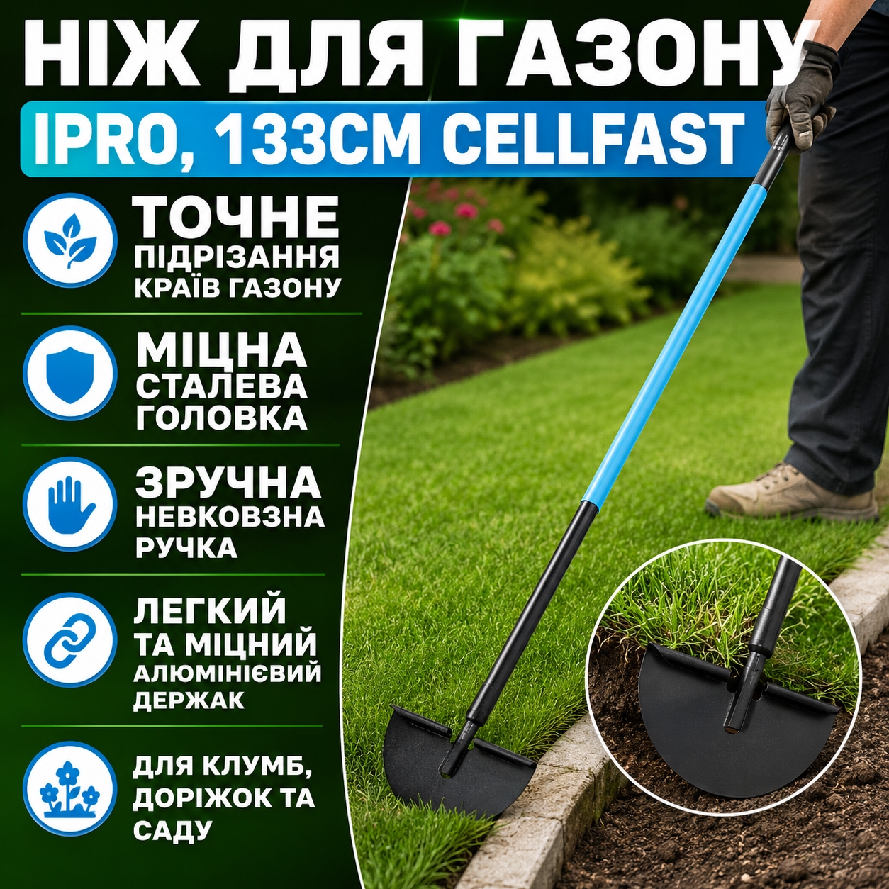 Ніж для газону IPRO Cellfast (40-216) на білому фоні